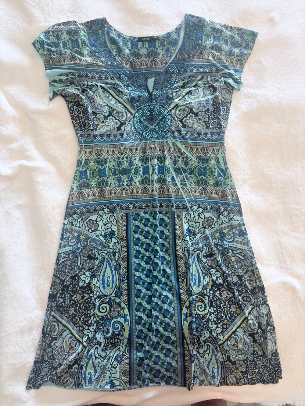Apt. 9 Teal and Blue Paisley-Print V-Neck Dress